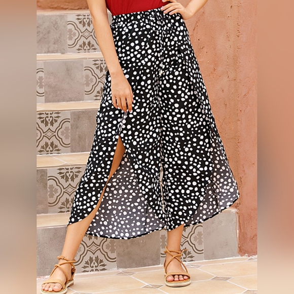 Perfee Slit Polka Dot Wide Leg Pants - Picture 5 of 10